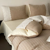 Florence Lace Double Gauze Striped Bedding Set - Brown